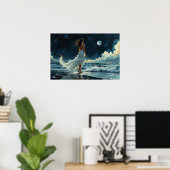Zee-Escape onder de Maan | Kustkunst Poster (Thuiskantoor)