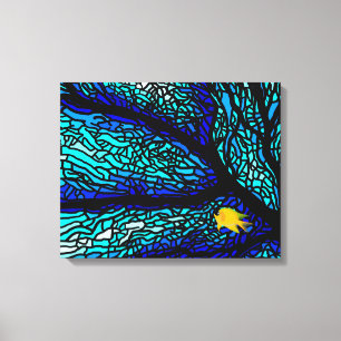 zee fans duiken koraal gekleurd glas canvas afdruk