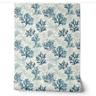 Zee Fern Whispers Petite - Blauwgroen, Wit, Blauw Behang