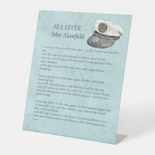 Zee Fever Masefield Poem Reclamebord Met Voetstuk (Voorkant)