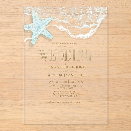 Zee Foam Beach Wedding ID837 Acryl Uitnodigingen (Voorkant)