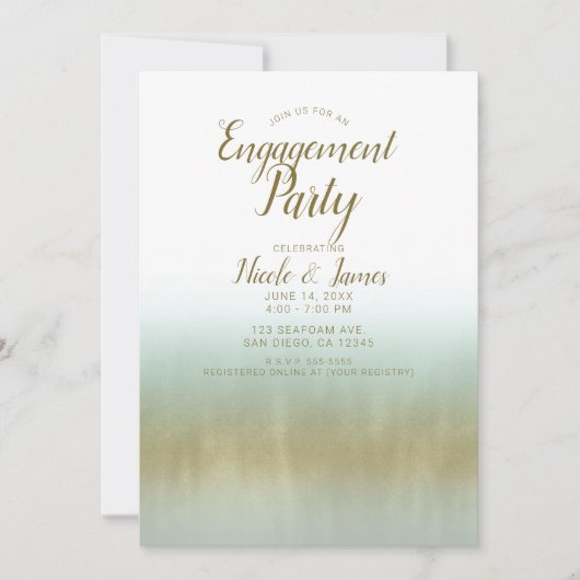 Zee Foam Gold White Elegant Beach Verlovingsfeest Kaart (Voorkant)