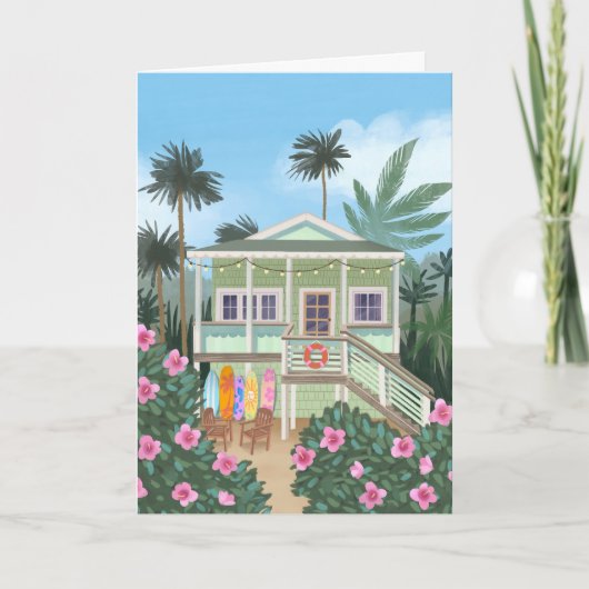 Zee Foam Green Beach House Blank Kaart (Voorkant)