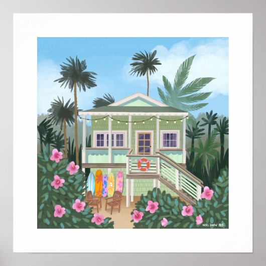 Zee Foam Green Beach House Print (Voorkant)