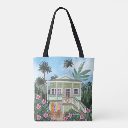 Zee Foam Green Beach House Tote Bag (Achterkant)