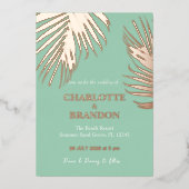 Zee Foam Green Tropical Palm Leaf Wedding Gold Folie Uitnodiging (Voorkant)