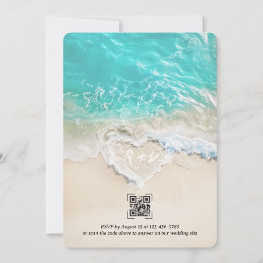 Zee Foam Heart Beach bruiloft uitnodiging (Achterkant)