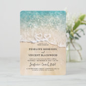 Zee Foam Hearts Beach bruiloft uitnodiging (Staand voorkant)