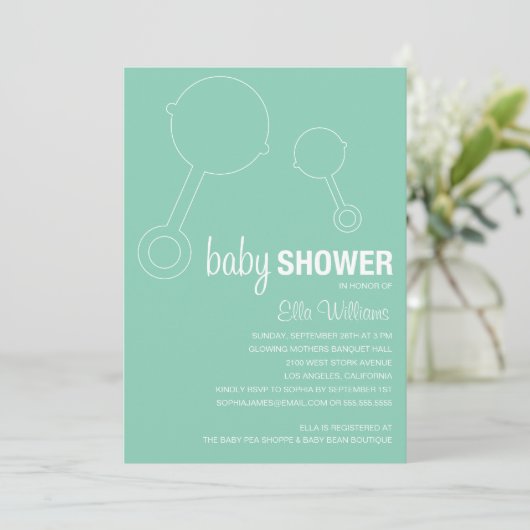 ZEE FOAM RETRO RATTLS  | BABY SHOWER INVITATIE KAART (Staand voorkant)