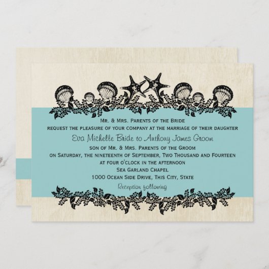Zee Garland Aqua Bruiloft Kaart (Voorkant / Achterkant)