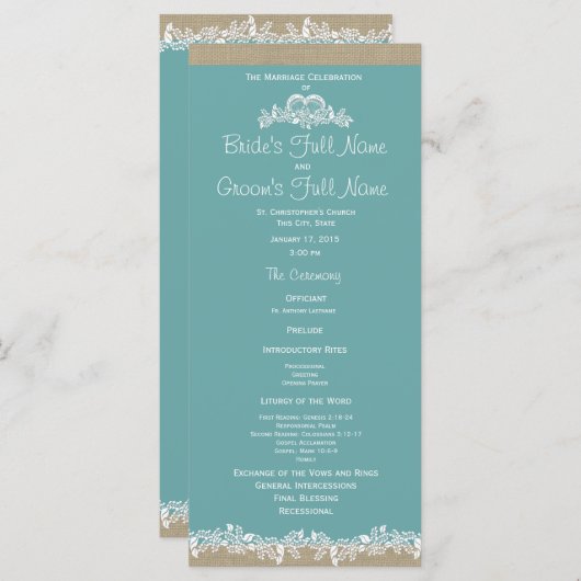 Zee Garland Aqua Trouwprogramma Programmakaart (Voorkant / Achterkant)