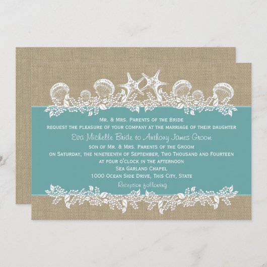 Zee Garland Blauwgroen bruiloft Kaart (Voorkant / Achterkant)