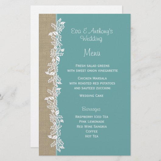 Zee Garland Blauwgroen menu (Voorkant / Achterkant)