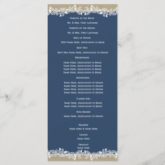 Zee Garland Navy Blue Trouwprogramma Programmakaart (Achterkant)
