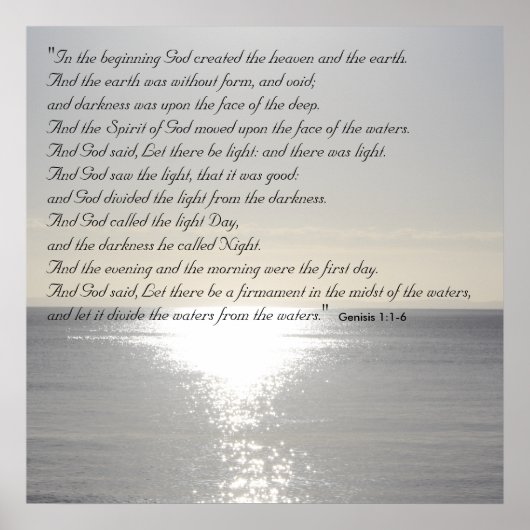 Zee Genesis Bible Quote Christelijk Creation Poste Poster (Voorkant)