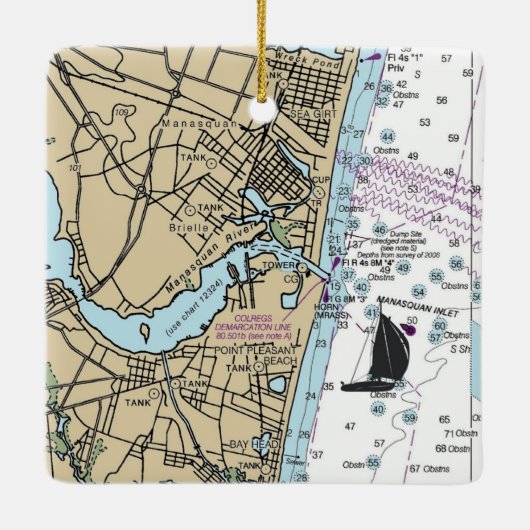 Zee Girt NJ Chart Keramisch Ornament (Achterkant)