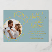 Zee Glas Blauwe Foto Bruiloft Save The Date Folie Uitnodiging (Voorkant)