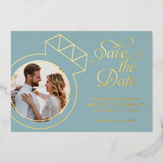 Zee Glas Blauwe Foto Bruiloft Save The Date Folie Uitnodiging (Voorkant)