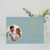 Zee Glas Blauwe Foto Bruiloft Save The Date Folie Uitnodiging (Staand Voorkant)