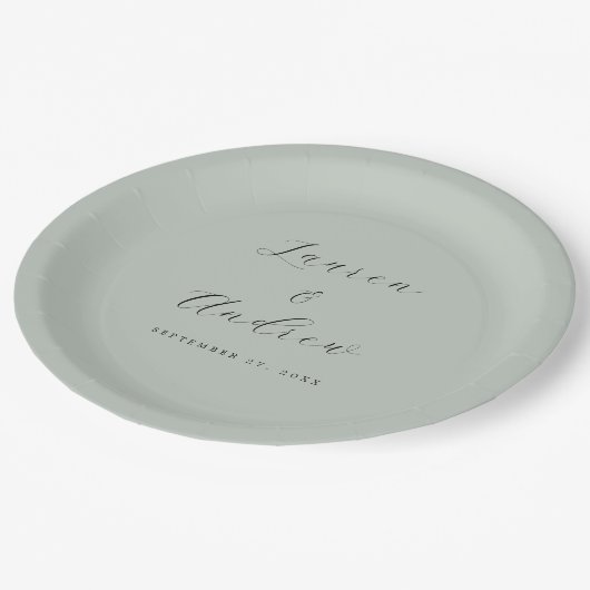 Zee Glas Groen Elegant Modern Eenvoudig Bruiloft Papieren Bordje (Gekanteld)