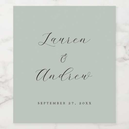 Zee Glas Groen Elegant Modern Eenvoudig Bruiloft Wijn Etiket (Enkel label)