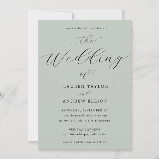 Zee Glas Groen Script Elegant Modern Wedding Kaart (Voorkant)