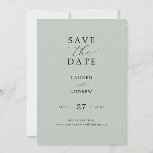 Zee Glas Groen Script Elegant Modern Wedding Save The Date (Voorkant)