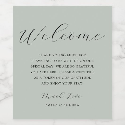 Zee Glas Groen Script Elegant Modern Wedding Wijn Etiket (Enkel label)