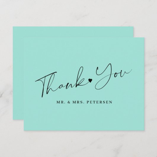 Zee glas groene bruiloft elegant script bedankkaart (Voorkant / Achterkant)