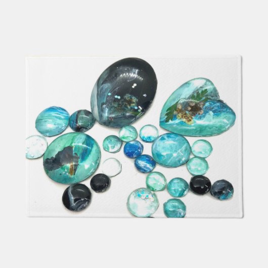Zee glas kleurt bloemen en bling deurmat (Voorkant)