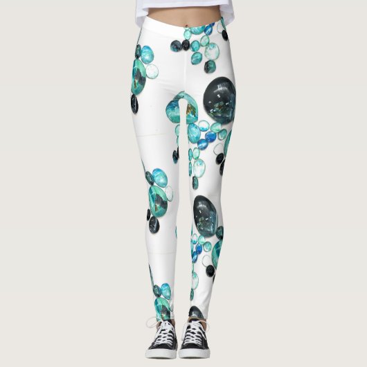 Zee glas kleurt bloemen en bling leggings (Voorkant)