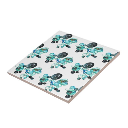 Zee glas kleurt bloemen en bling tegeltje (Zijkant)