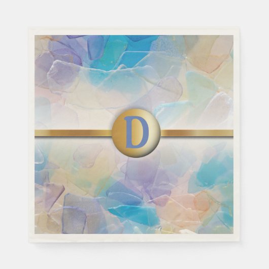 Zee Glas Monogram Strand Bruiloft Papier Servet (Voorkant)