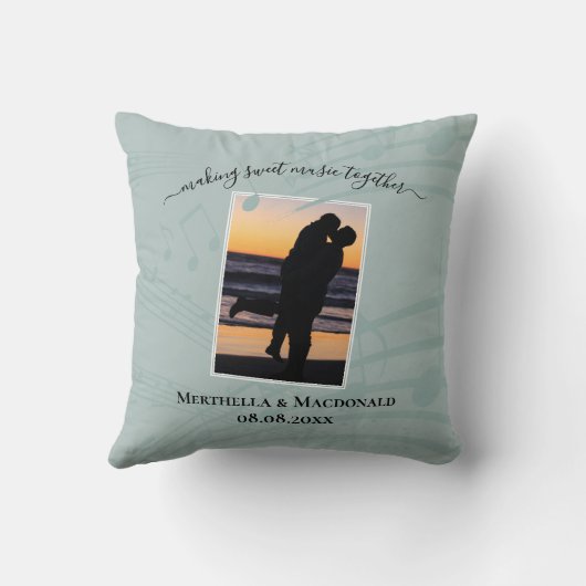 Zee Glas Muzieknoten Koppels Bruiloft Kussen (Achterkant)