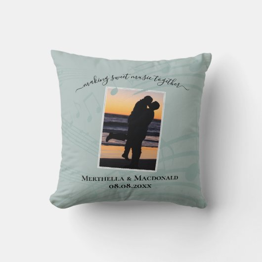 Zee Glas Muzieknoten Koppels Bruiloft Kussen (Voorkant)