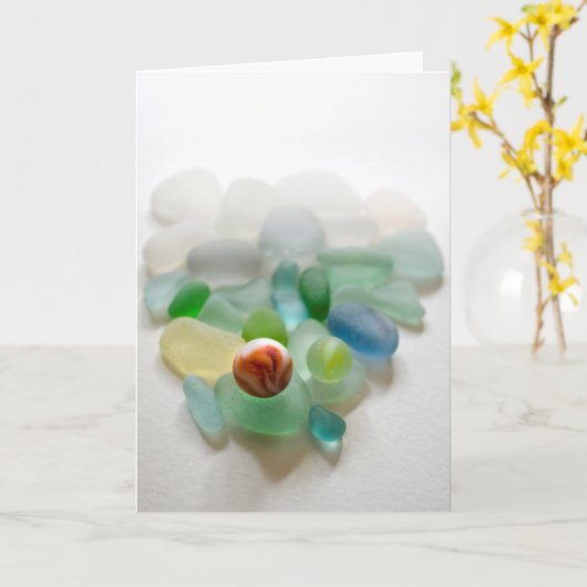 Zee glas, strand glas marmer foto wenskaart kaart (Gele Bloem)