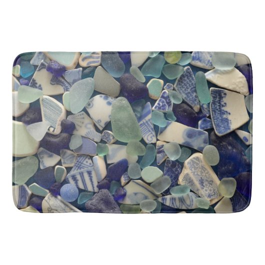 Zee glas, strandglas kobalt blauw, groen, aqua badmat (Voorkant)