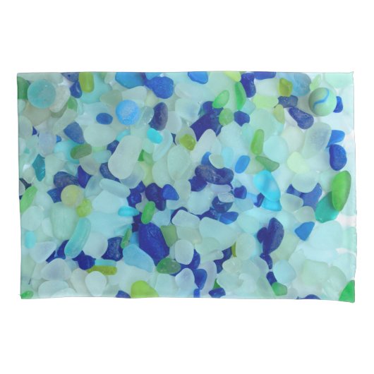 Zee glas, strandpotten kobalt blauw aqua groen kussensloop (Voorkant-Links)