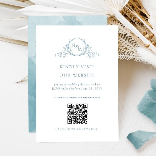 Zee Glas Waterverf Monogram QR Code /RSVP Online Informatiekaartje