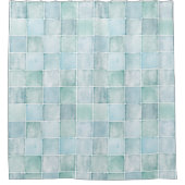 Zee Glas Waterverf Tegels Douchegordijn (Voorkant)