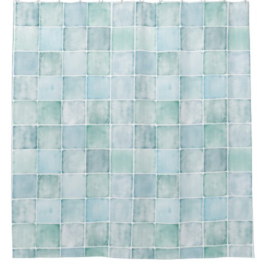 Zee Glas Waterverf Tegels Douchegordijn (Voorkant)