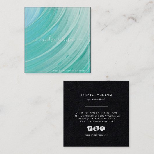 Zee Glaslijm | Ocean Blue Waterverf Business Vierkante Visitekaartje (Voorkant / Achterkant)