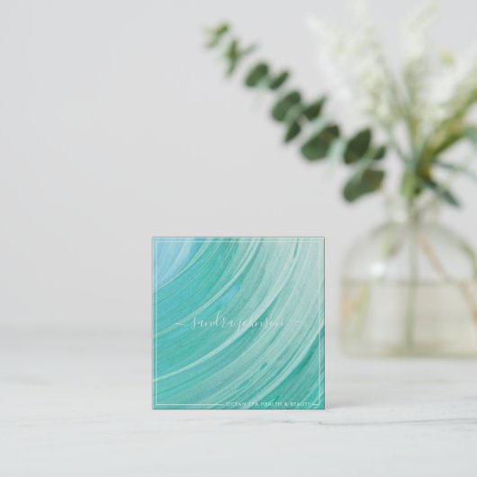 Zee Glaslijm | Ocean Blue Waterverf Business Vierkante Visitekaartje (Staand voorkant)