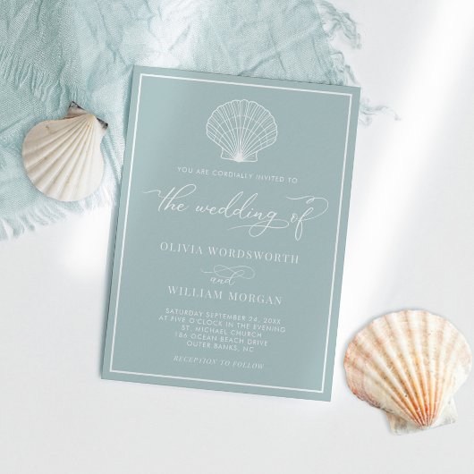 Zee Glass Beach Seashell Elegant Wedding Kaart