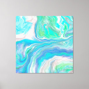 Zee Glass Blue en Green Marble Fluid Art Canvas Afdruk