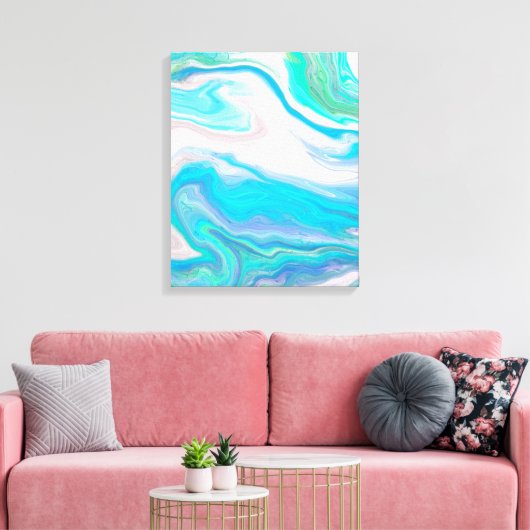 Zee Glass Blue en Green Marble Fluid Art Canvas Afdruk (Insitu (Woonkamer))