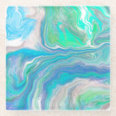Zee Glass Blue en Green Marble Fluid Art Glazen Onderzetter (Voorkant)