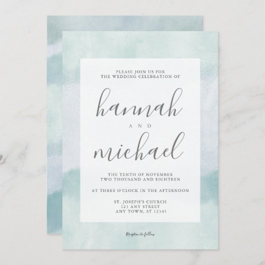 Zee Glass Blue Green Waterverf Moderne bruiloft Kaart (Voorkant / Achterkant)