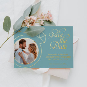 Zee Glass Blue Photo Weddenschap Save the Date Folie Uitnodiging
