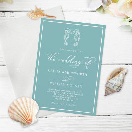 Zee Glass Blue Seahorse Coastal Beach Wedding Kaart
